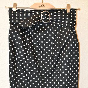 Vintage Luisa Spagnoli Black Polka Dot, Knee-length Pencil Skirt US 8